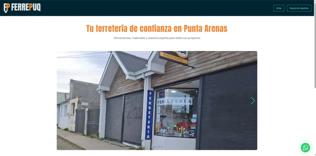 Landing de la ferretería y constructora Ferrepuq: presentación de servicios con contacto directo por WhatsApp